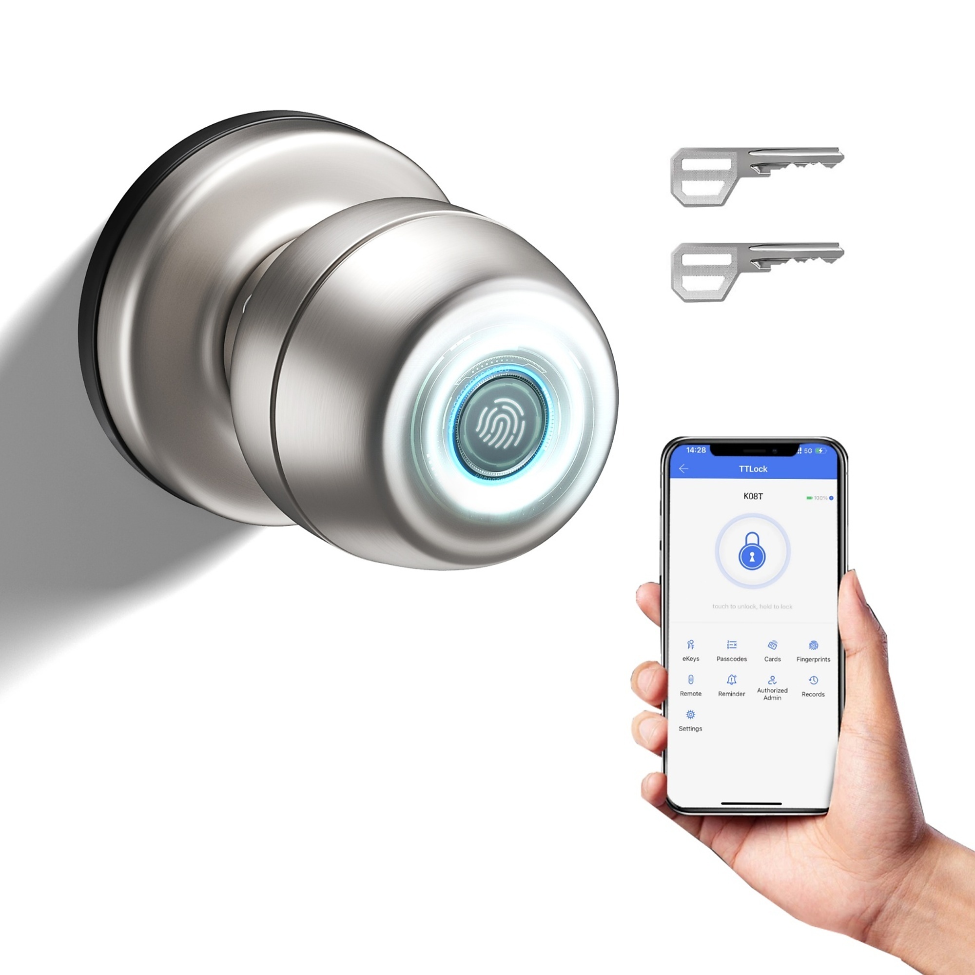 3 in 1 Corded Aluminum Smart Lock Deadbolt, Keyless Entry Door Lock with Fingerprint Digital, APP Control in Silver